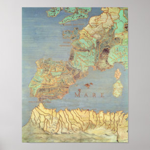 Poster Mapa de France, espanha e de África noroeste