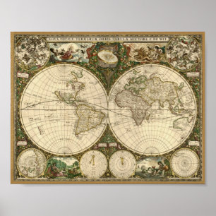 Poster Mapa de Frederick de Sagacidade 1660 do mundo