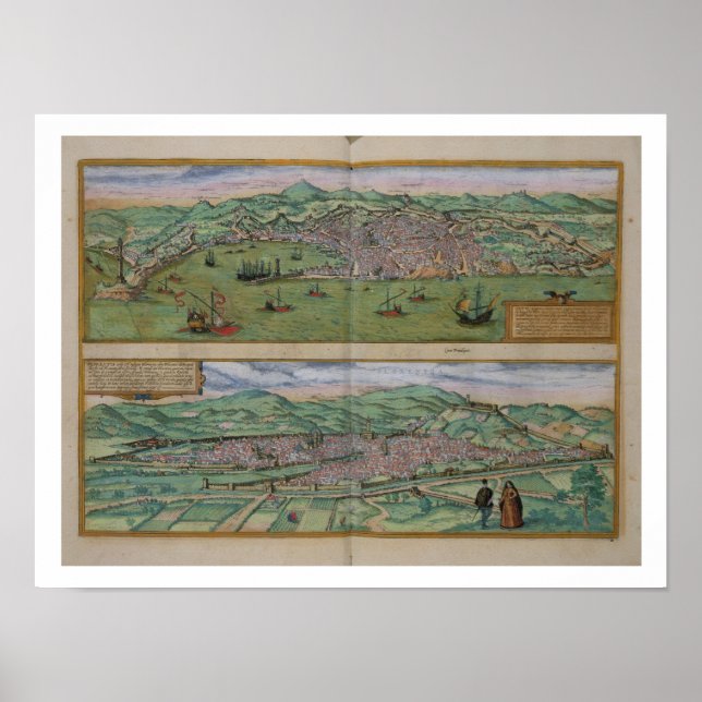 Poster Mapa de Génova e Florença, de Civitates Orbis T (Frente)