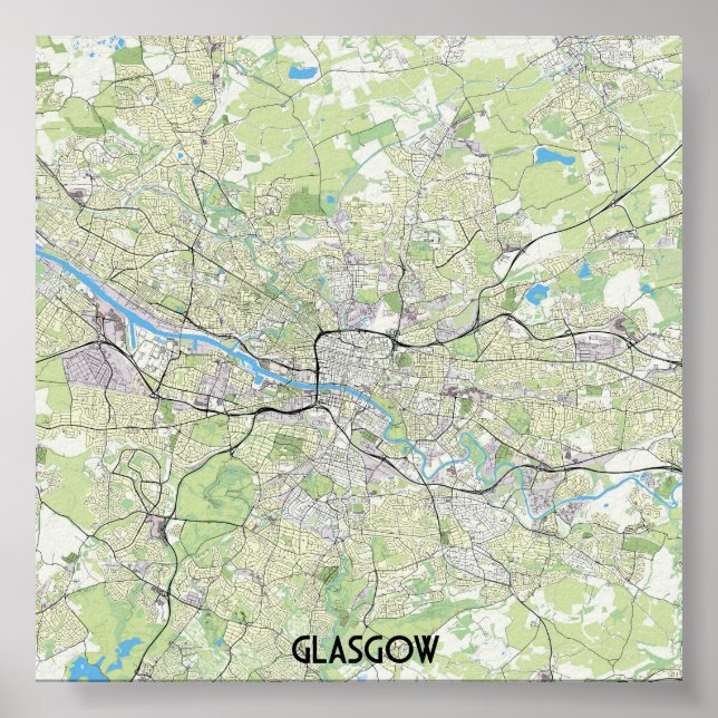 Poster mapa de Glasgow (Frente)