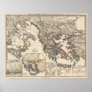 Poster Mapa de Graecia, Macedónia, Thracia