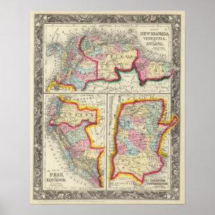 Póster Mapa de Granada, de Venezuela, e de Guiana novos