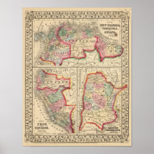 Póster Mapa de Granada novo, Venezuela, Guiana por