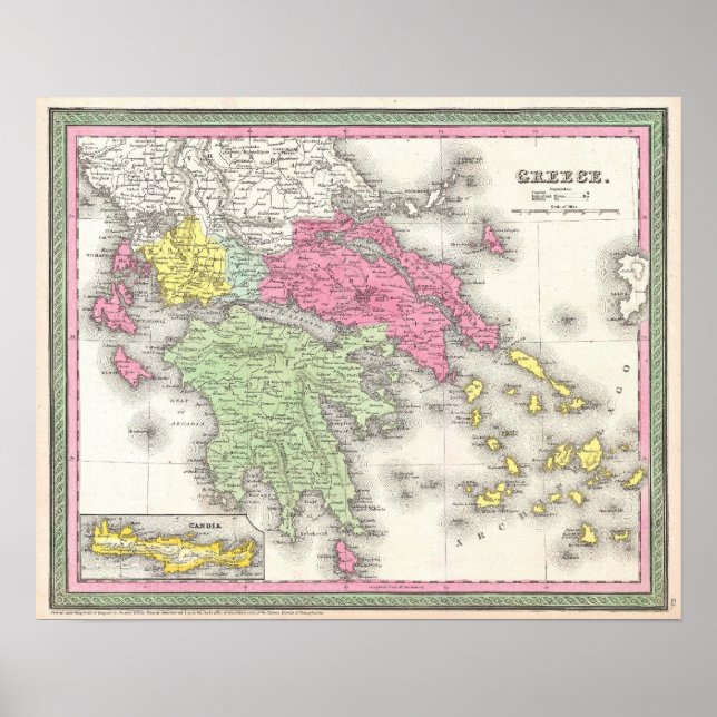 Póster Mapa de Grécias da Vintage (1853) (Frente)