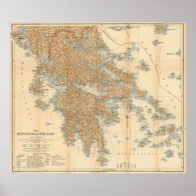 Poster Mapa de Grécias da Vintage (1894) (Frente)