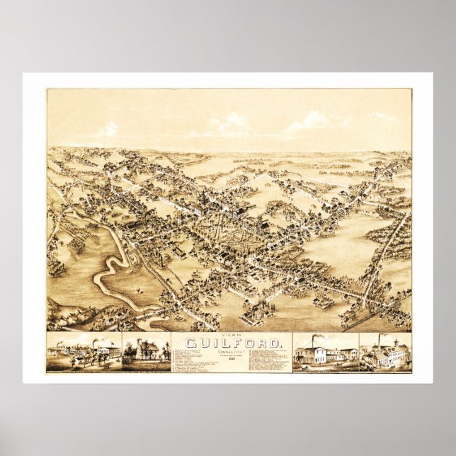 Poster Mapa de Guilford, Connecticut, de 1881 (Frente)