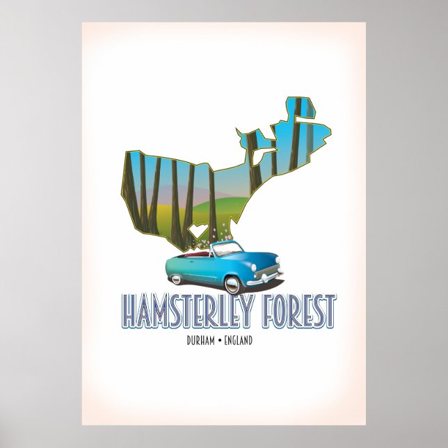 Poster Mapa de Hamsterley Forest Durham Inglaterra (Frente)