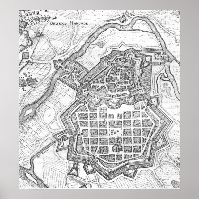 Poster Mapa de Hanau, 1636 (Frente)