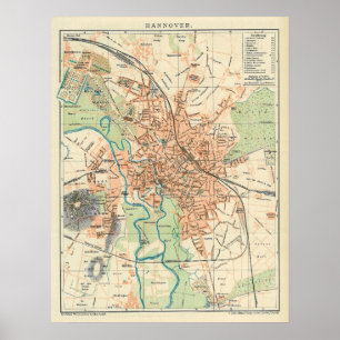 Póster Mapa de Hanover Alemanha (1895)