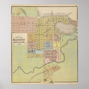Póster Mapa de Hastings, Dakota County, Minnesota