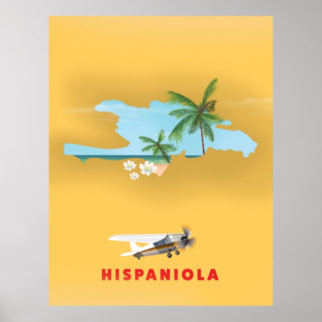 Poster Mapa de Hispaniola ilustrou a impressão. (Frente)