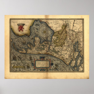 Póster Mapa de Holland 1570 - Abraham Ortelius