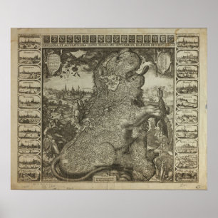 Póster Mapa de Holland 1609 - Claes Jansz Visscher