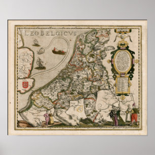 Póster Mapa de Holland 1617 - Leo Belgicus