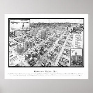 Póster Mapa de Houston, TX desde 1912