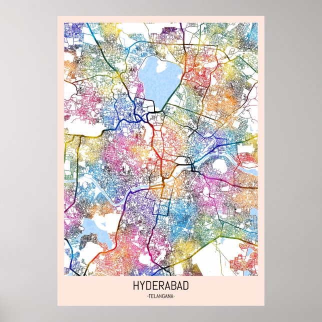 Poster Mapa de Hyderabad Telangana (Frente)