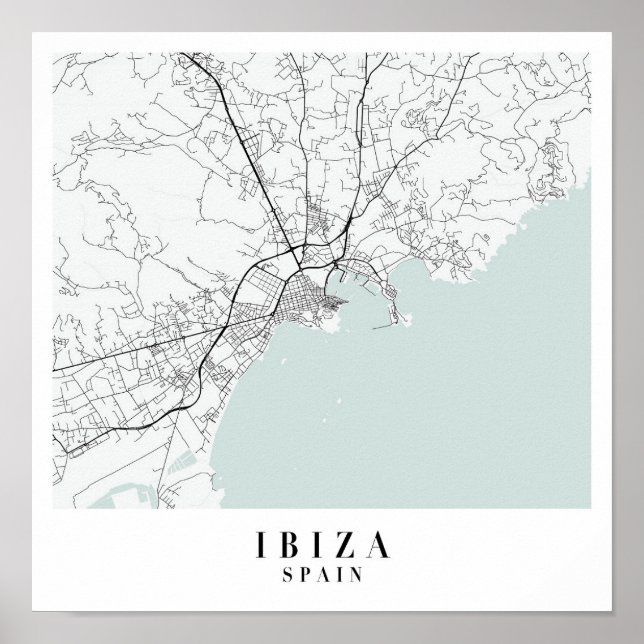 Poster Mapa de Ibiza Espanha Blue Water Street (Frente)