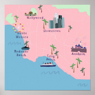 Poster Mapa de ícones de Los Angeles