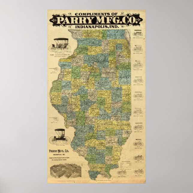 Póster Mapa de Illinois (Frente)