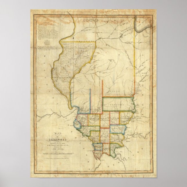Póster Mapa de Illinois 3 (Frente)