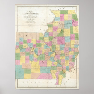 Poster Mapa de Illinois & de Missouri