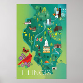 Poster Mapa de Illinois Impresso