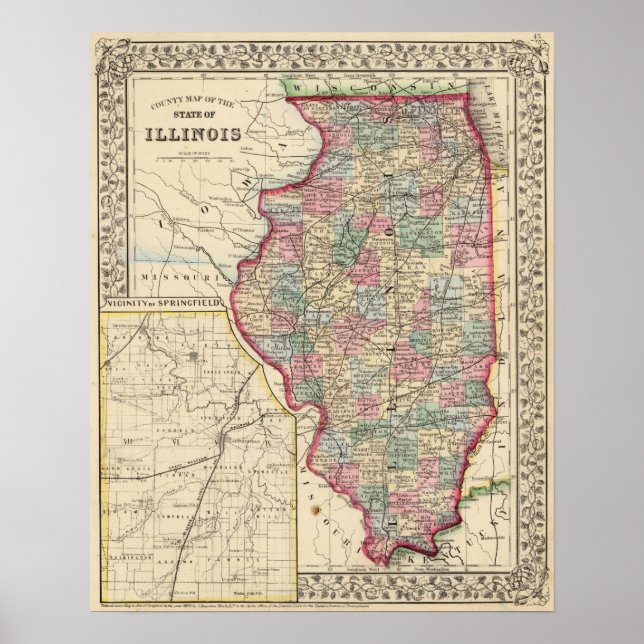 Póster Mapa de Illinois por Mitchell (Frente)