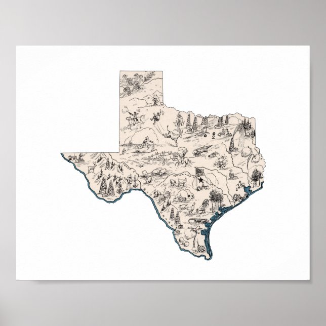 Poster Mapa de Imagens da Texan Lone Star no Texas (Frente)