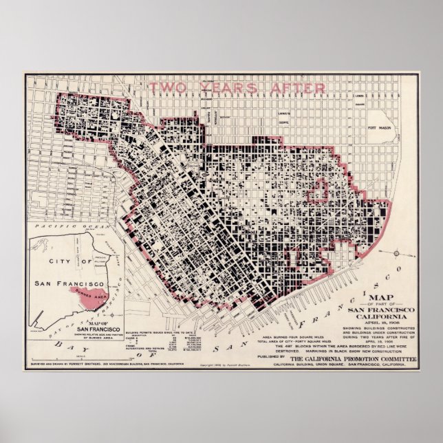 Póster Mapa de incêndio em São Francisco - 1908 (Punnet B (Frente)