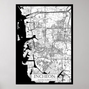Poster Mapa de Incheon Coreia do Sul