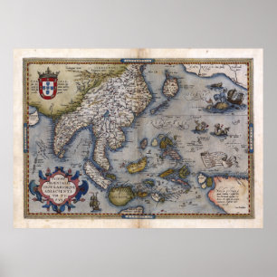 Poster Mapa de India 1570 e de China