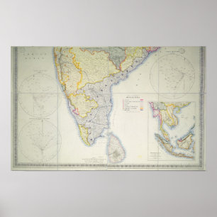 Póster Mapa de India do sul britânico, 1872