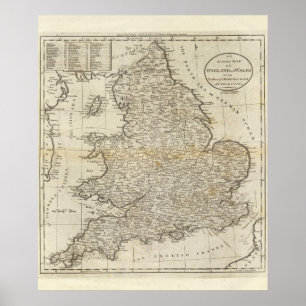 Póster Mapa de Inglaterra e de Wales
