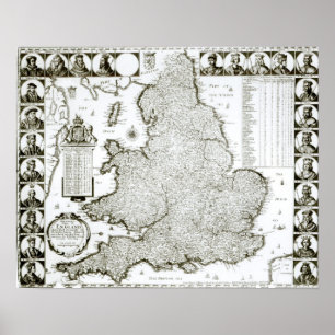 Póster Mapa de Inglaterra e de Wales, 1644