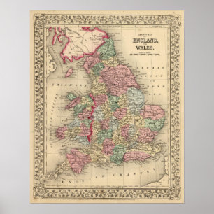 Póster Mapa de Inglaterra, Wales por Mitchell
