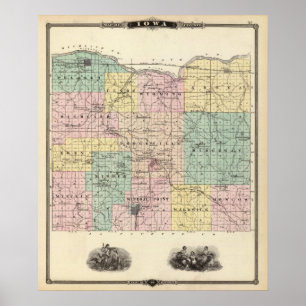 Poster Mapa de Iowa County, estado de Wisconsin