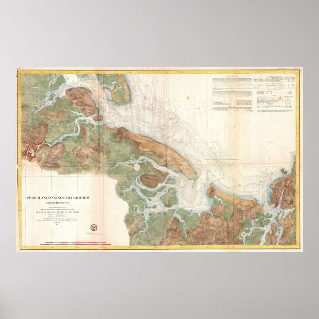 Póster Mapa de Ipswich e Annisquam Harbour (1857) (Frente)