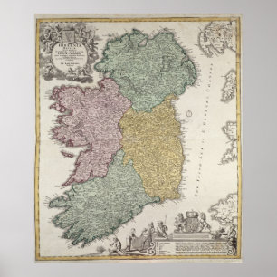 Póster Mapa de Ireland que mostra as províncias de Ulste