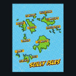 Poster Mapa de Isles de pop Art Ilustrado<br><div class="desc">Pop Art Ilustrado Scilly Isles mapa do Reino Unido em um belo estilo vestido na safra.</div>