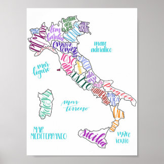 Poster Mapa de Itália com Regiões