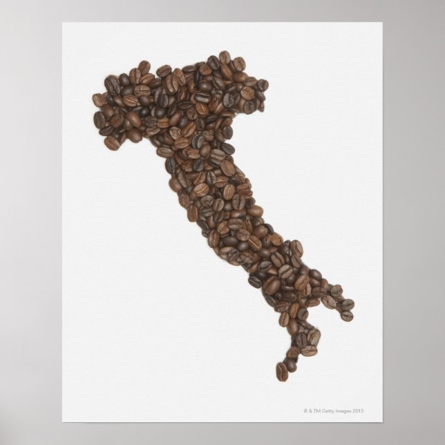 Póster Mapa de Itália de Feijões de Café (Frente)