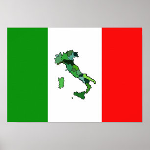 Póster Mapa de Italia e da bandeira italiana