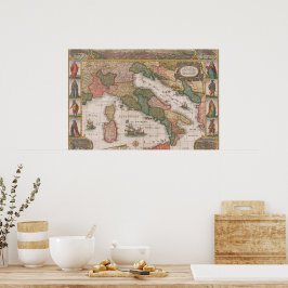 Poster Mapa de Itália por Cornelis II Danckerts 1640