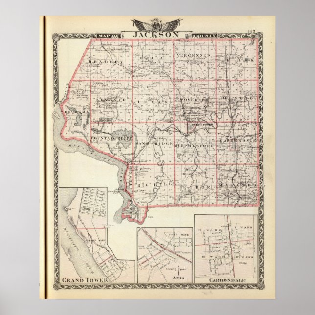 Póster Mapa de Jackson County, Grand Tower (Frente)