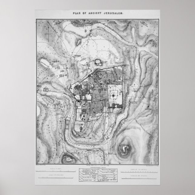 Poster Mapa de Jerusalém Antiga 1864 (Frente)