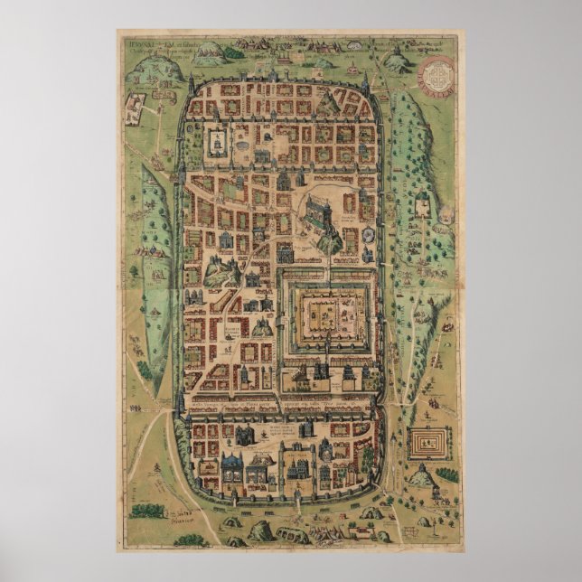 Póster Mapa de Jerusalém Israel (1584) (Frente)
