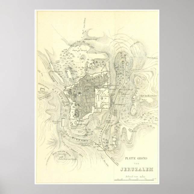 Póster Mapa de Jerusalém Israel (1859) (Frente)