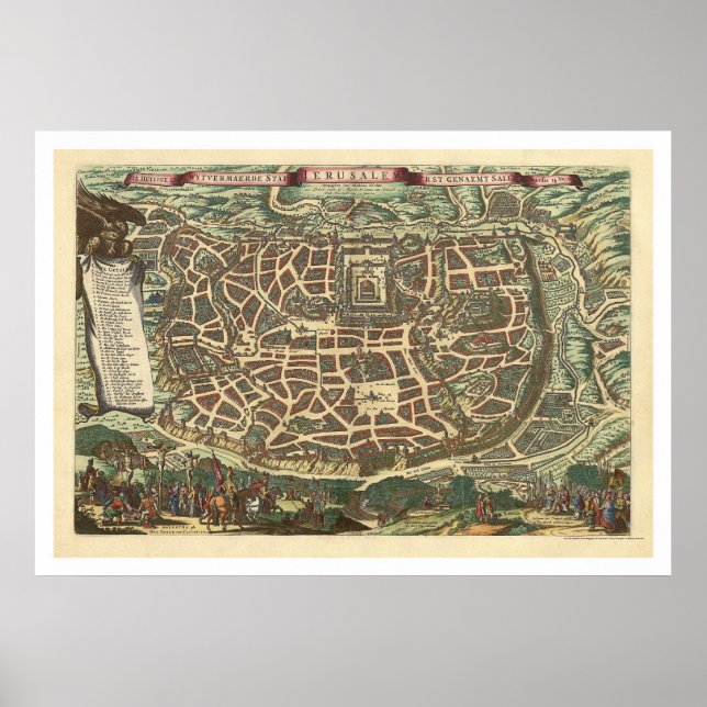 Póster Mapa de Jerusalém por Nicolaes Visscher 1660 (Frente)