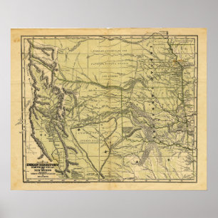 Póster Mapa de Josiah Gregg 1844 do território indiano