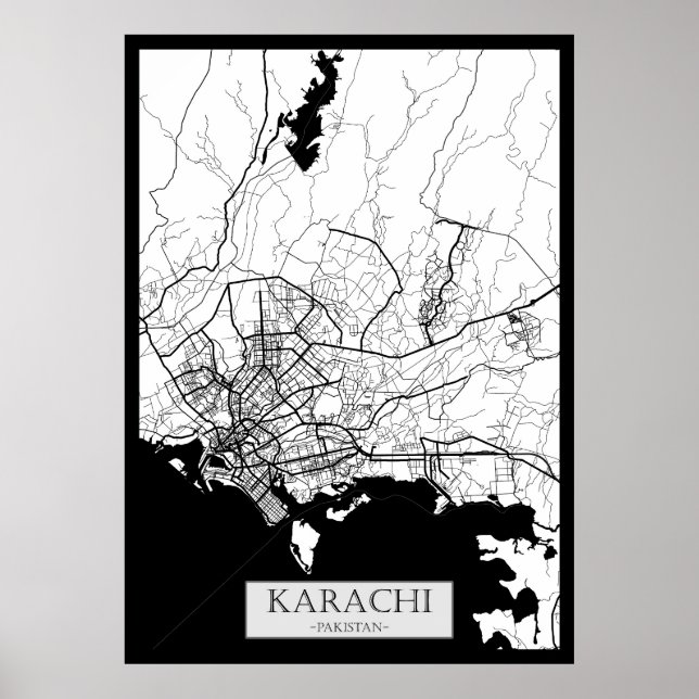 Poster Mapa de Karachi Paquistão (Frente)